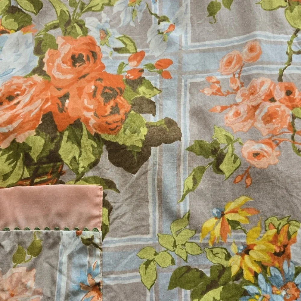 Handmade Reversible Floral Kitchen Apron Pockets Retro Cotton Linen Cottagecore